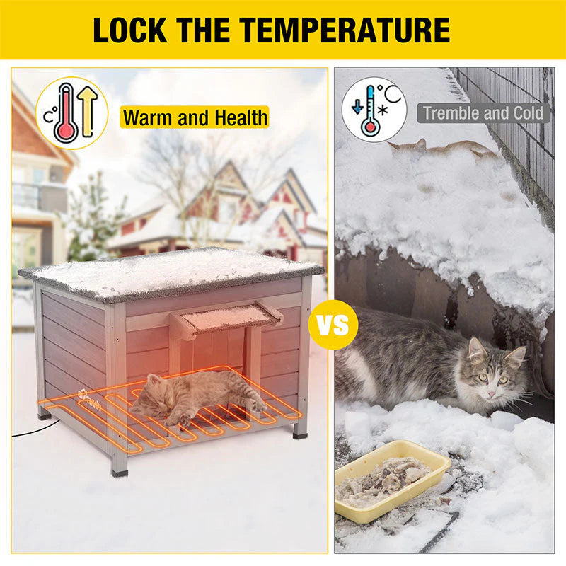 1787442601_FyabEOgU Zewnętrzny Heated drewniany dla kota domek z Heating podkładka Feral dla kota schronienie do Winter