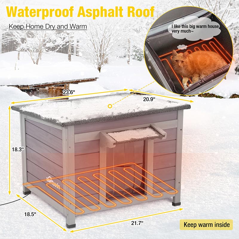 1787442604_o9zPG76b Zewnętrzny Heated drewniany dla kota domek z Heating podkładka Feral dla kota schronienie do Winter