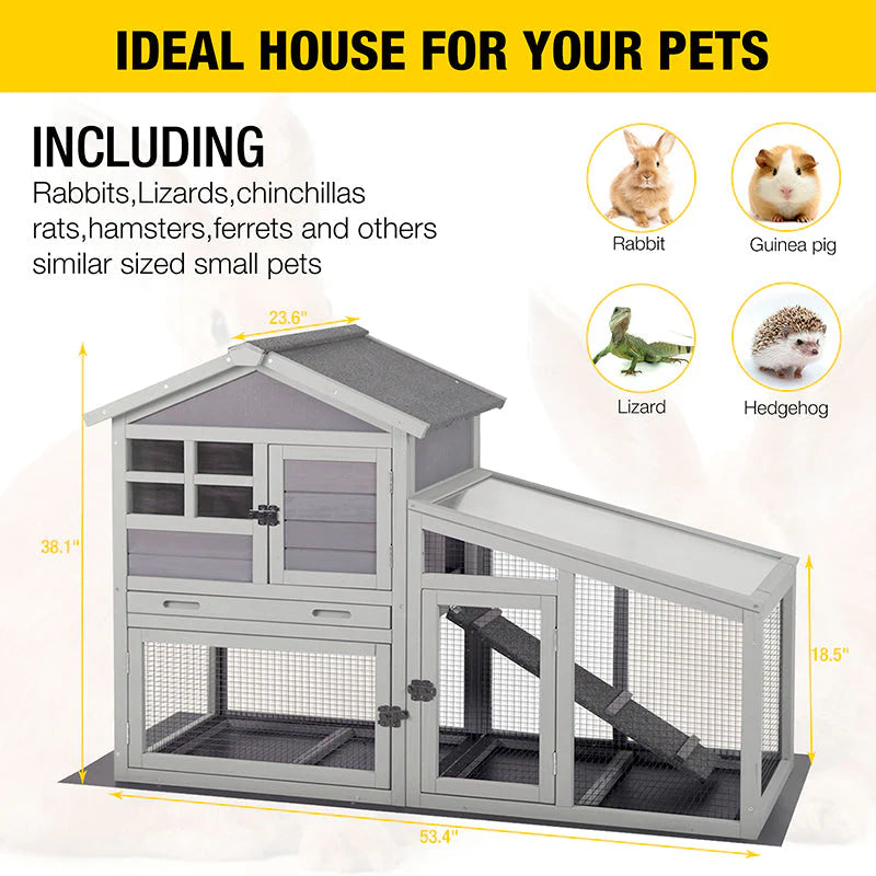 1787442712_fUq9zbd4 Duży Rabbit Hutch Bunny klatka drewno dla kur Coop z Wire siatka