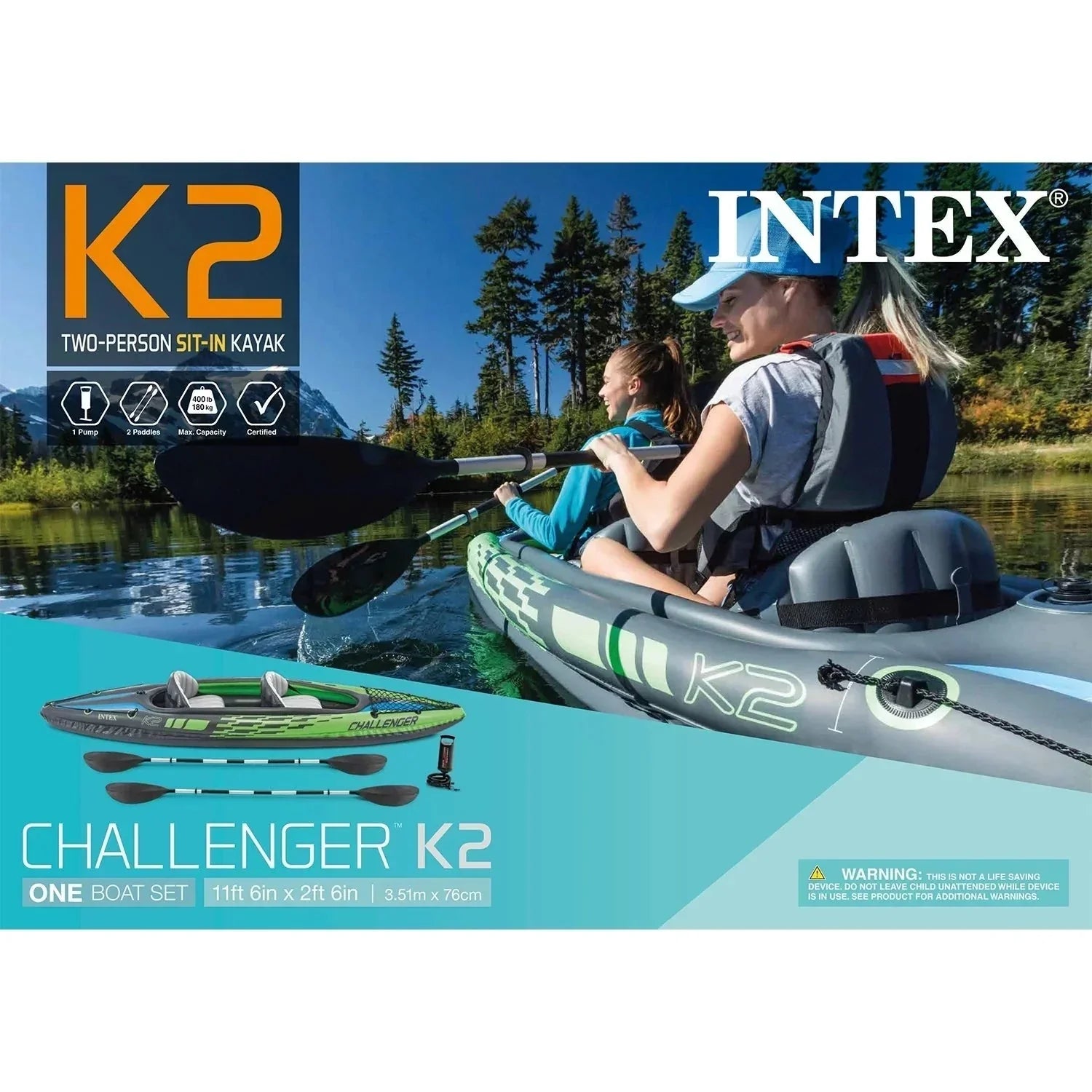 Challenger K2 kajak dmuchany z Oars i Hand pompa
