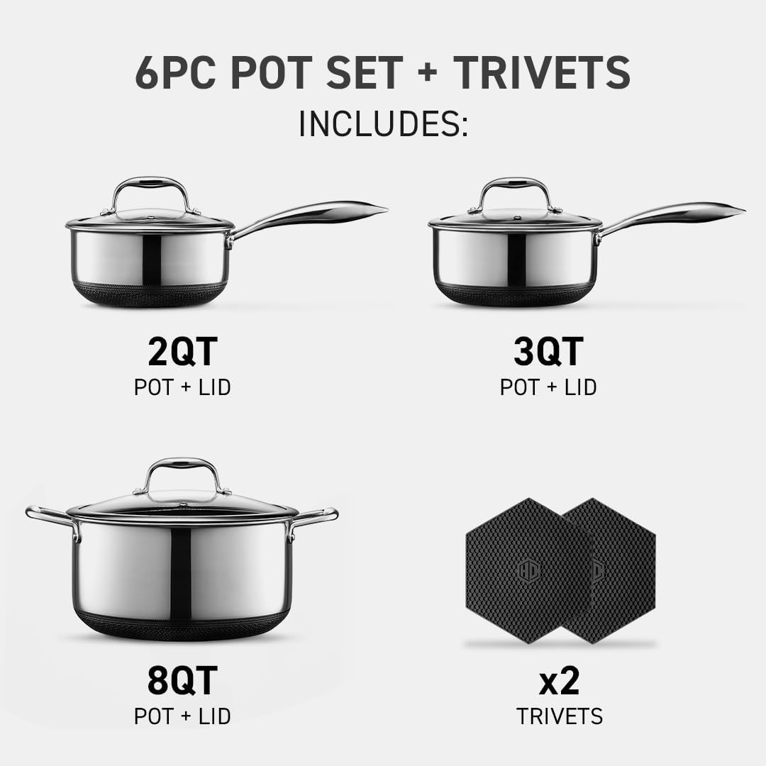 1787448245_NQRrtdoE Pot, Hybrid nieprzywierający 6-elementowy, zestaw z Tempered szklo Lids