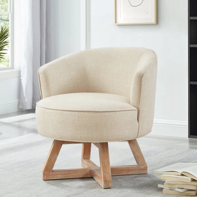 Contemporary 27-cali Beige Linen obrotowy Barrel krzeslo