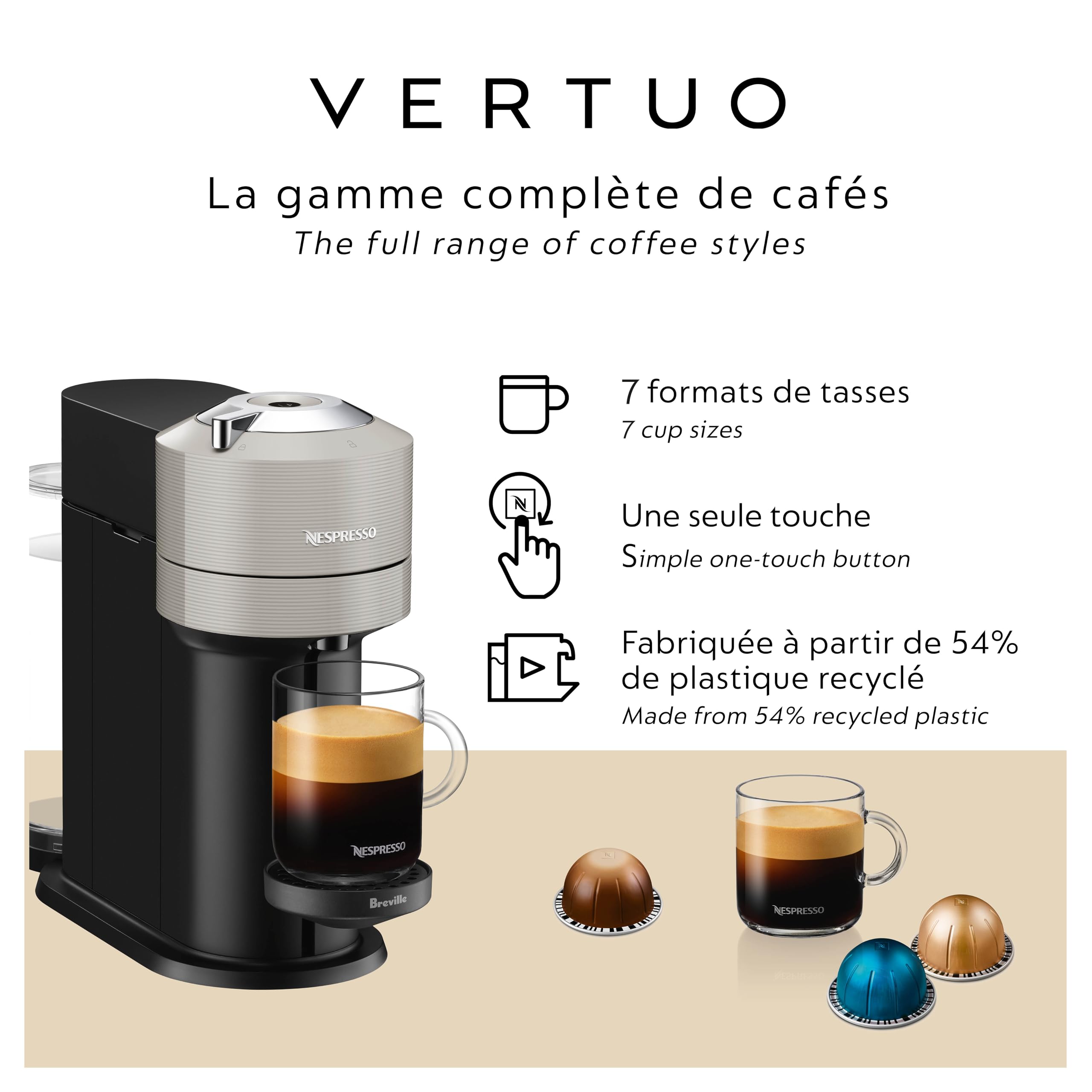 Vertuo Next kawy i Espresso Maker, światło szary