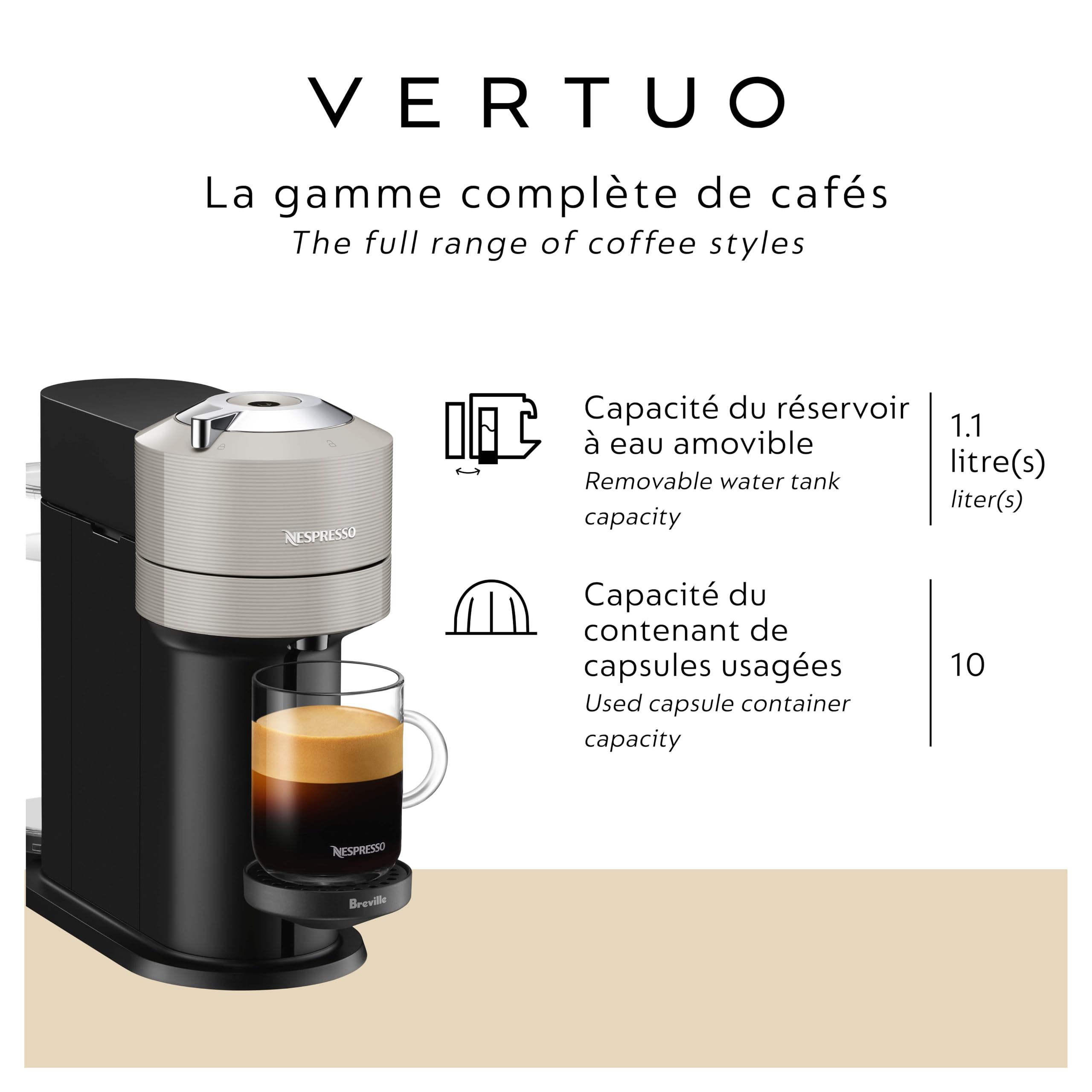 Vertuo Next kawy i Espresso Maker, światło szary