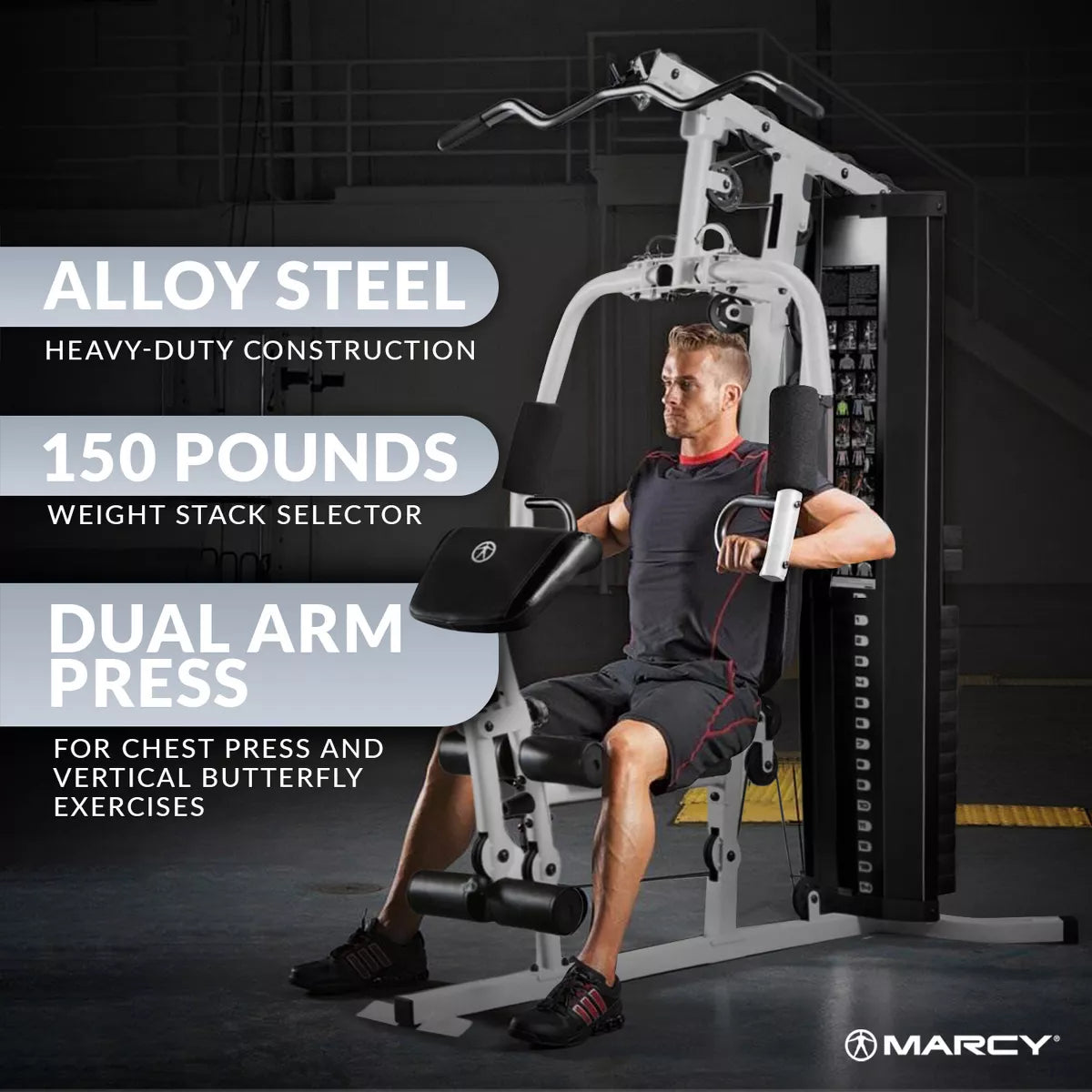 1787472113_yF2CV3Es Home Gym - 150 Pound Stack - Dual Function Arm Press and Leg Developer, Full Body Workout, Black/white