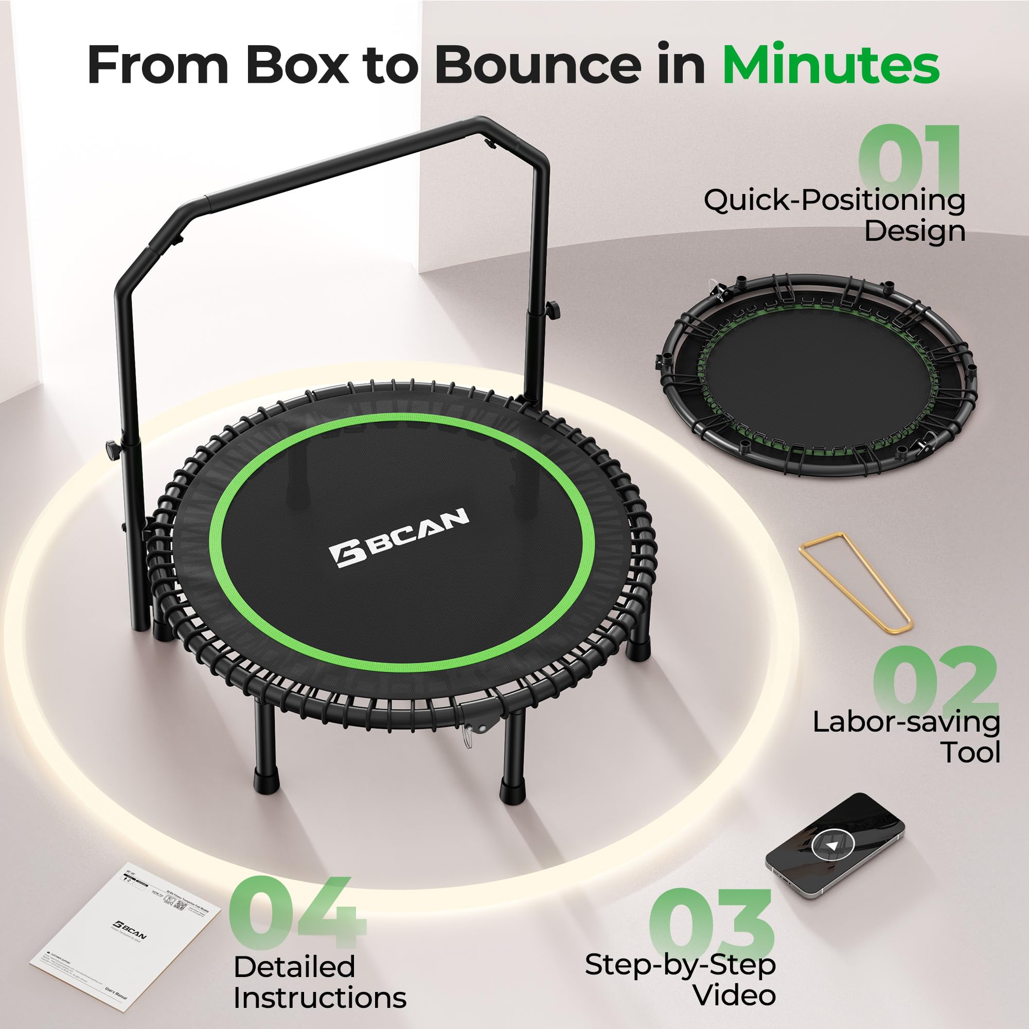 BT2 mini Rebounder do doroslych Trampoline, 450/550LBS