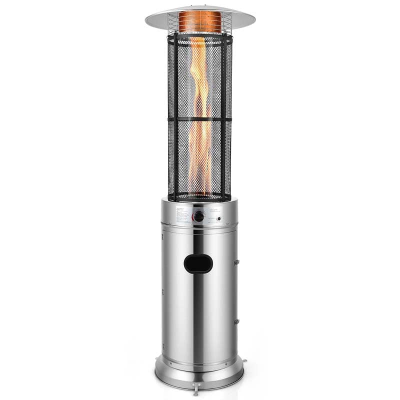 1787494688_KzGcMC5j Patio Heater - 41000 BTU Standing Propane, Featuring Wheels - Stainless Steel Round Glass Tube Gas Outdoor Heater