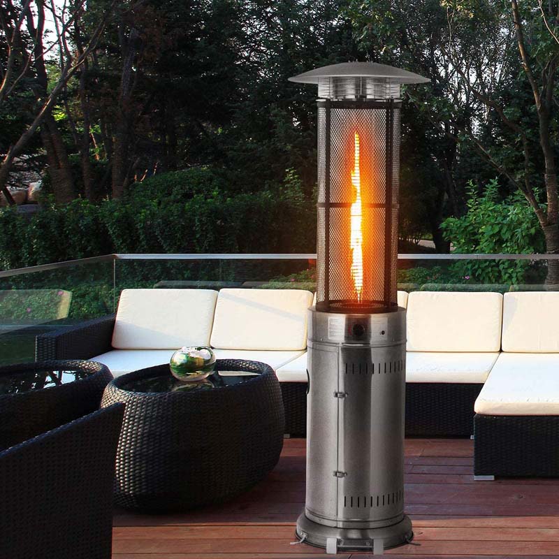 1787494696_WmL5JhKv Patio Heater - 41000 BTU Standing Propane, Featuring Wheels - Stainless Steel Round Glass Tube Gas Outdoor Heater