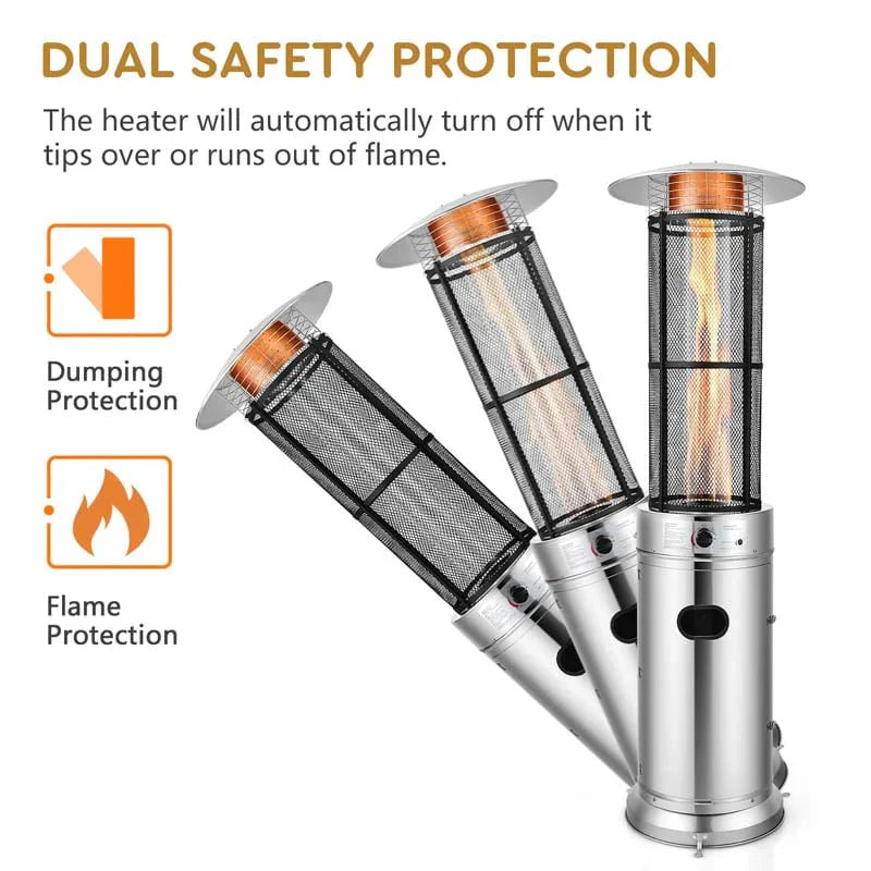 1787494706_TKZhtpKM Patio Heater - 41000 BTU Standing Propane, Featuring Wheels - Stainless Steel Round Glass Tube Gas Outdoor Heater