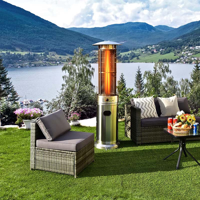 1787494724_wi1lIKbe Patio Heater - 41000 BTU Standing Propane, Featuring Wheels - Stainless Steel Round Glass Tube Gas Outdoor Heater