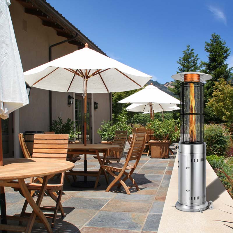 1787494729_db6cai7Q Patio Heater - 41000 BTU Standing Propane, Featuring Wheels - Stainless Steel Round Glass Tube Gas Outdoor Heater