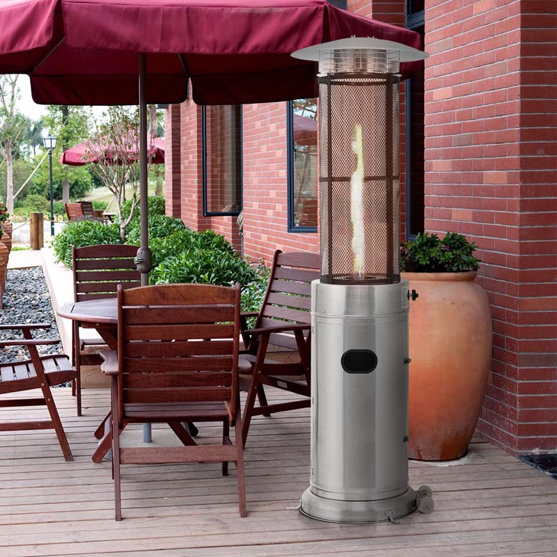 1787494738_rUFvqoVK Patio Heater - 41000 BTU Standing Propane, Featuring Wheels - Stainless Steel Round Glass Tube Gas Outdoor Heater