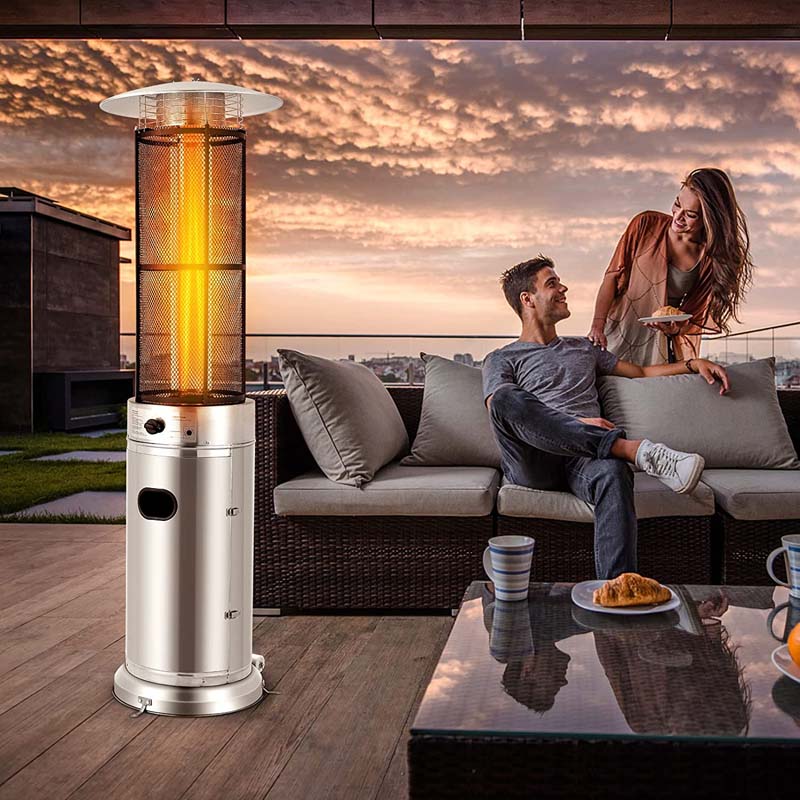 1787494742_Mr3tjIYI Patio Heater - 41000 BTU Standing Propane, Featuring Wheels - Stainless Steel Round Glass Tube Gas Outdoor Heater