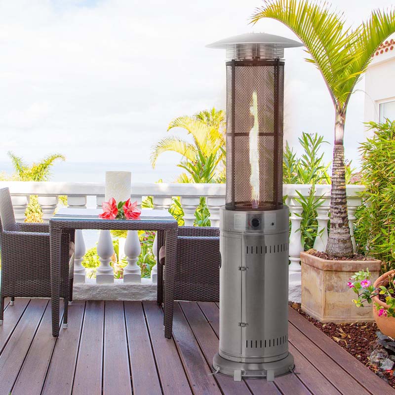 1787494746_TUtZNf07 Patio Heater - 41000 BTU Standing Propane, Featuring Wheels - Stainless Steel Round Glass Tube Gas Outdoor Heater