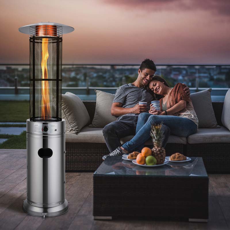 1787494750_ivEi2hep Patio Heater - 41000 BTU Standing Propane, Featuring Wheels - Stainless Steel Round Glass Tube Gas Outdoor Heater