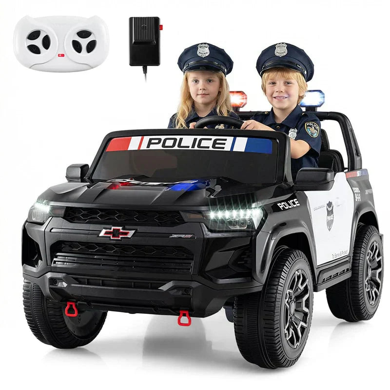 24V 4WD 2-Seater Ride on Police Car, Featuring Licensed Kids Electric Vehicle with Remote Control, Megaphone, Siren, Flashing LED Lights and Storage