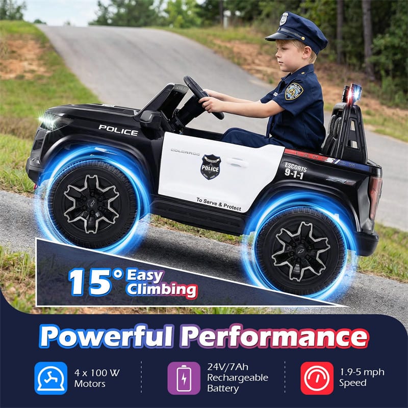 1787495817_3HQ0yUaF 24V 4WD 2-Seater Ride on Police Car, Featuring Licensed Kids Electric Vehicle with Remote Control, Megaphone, Siren, Flashing LED Lights and Storage