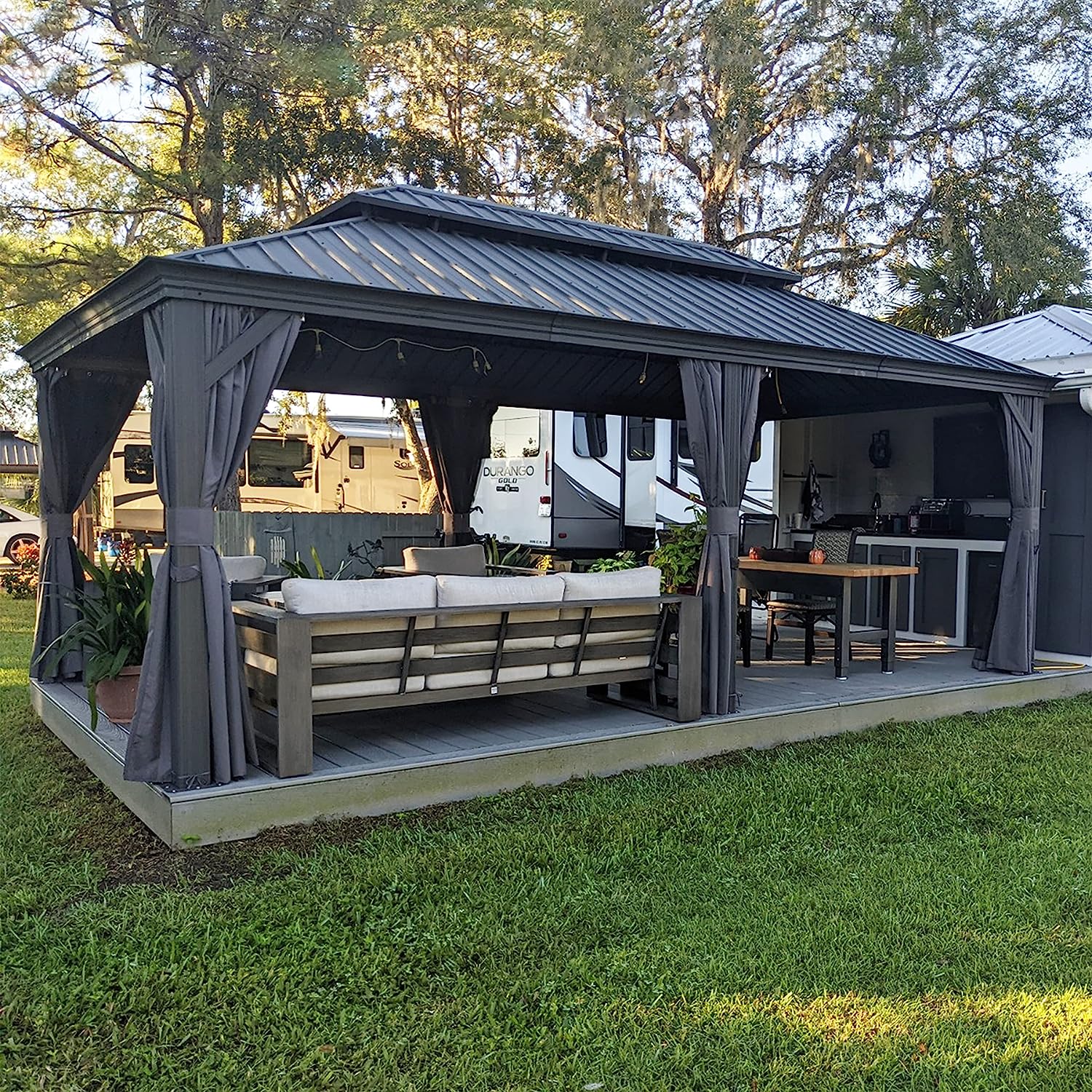 1787497072_VjvbPLJE Hardtop Gazebo - 12-ft X 20-ft Permanent, Aluminum Gazebo - Featuring Galvanized Steel Double Roof for Patio Lawn and Garden