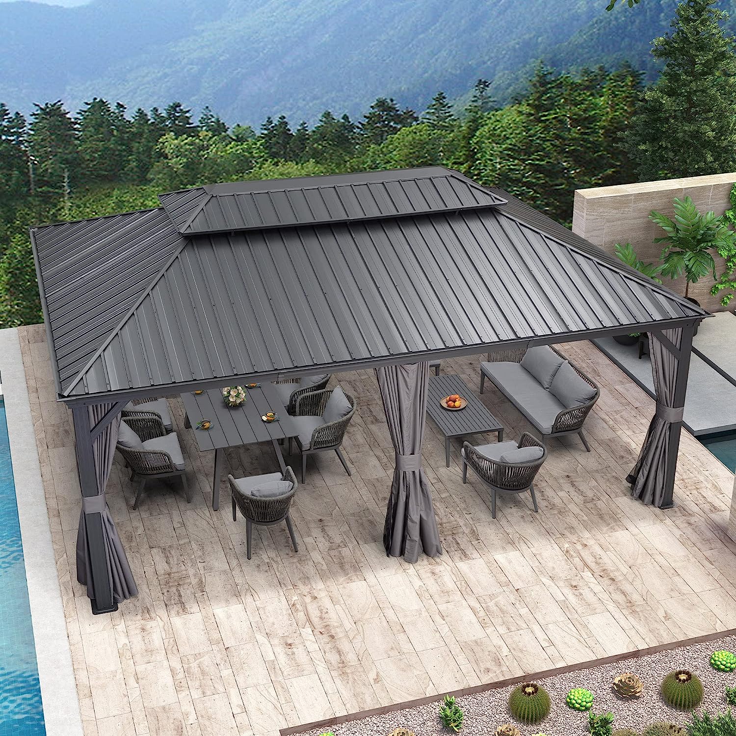 1787497076_mHzge7U1 Hardtop Gazebo - 12-ft X 20-ft Permanent, Aluminum Gazebo - Featuring Galvanized Steel Double Roof for Patio Lawn and Garden