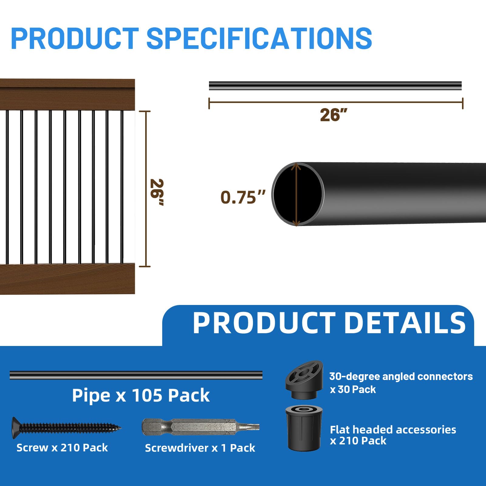 26 cali aluminium platforma Balusters z 105 pakiet, czarny