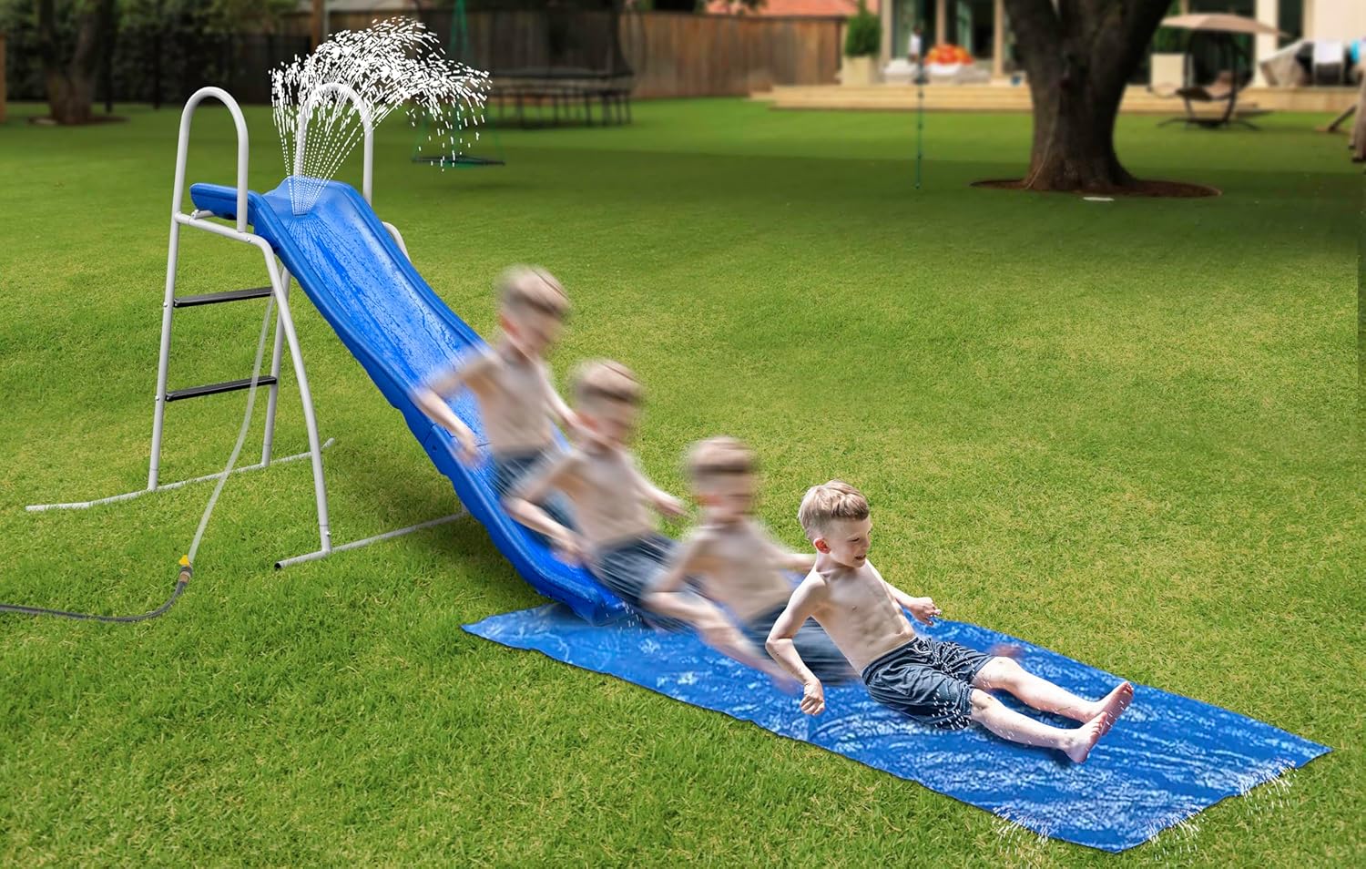 1787498189_n9ucN3ip Sprinkler - Recreation 6 Foot Water Wave Slide with Built in Adjustable - Freestanding with Ground Pad and Hose Extension for Lawn Fun, Ages 3 to 8