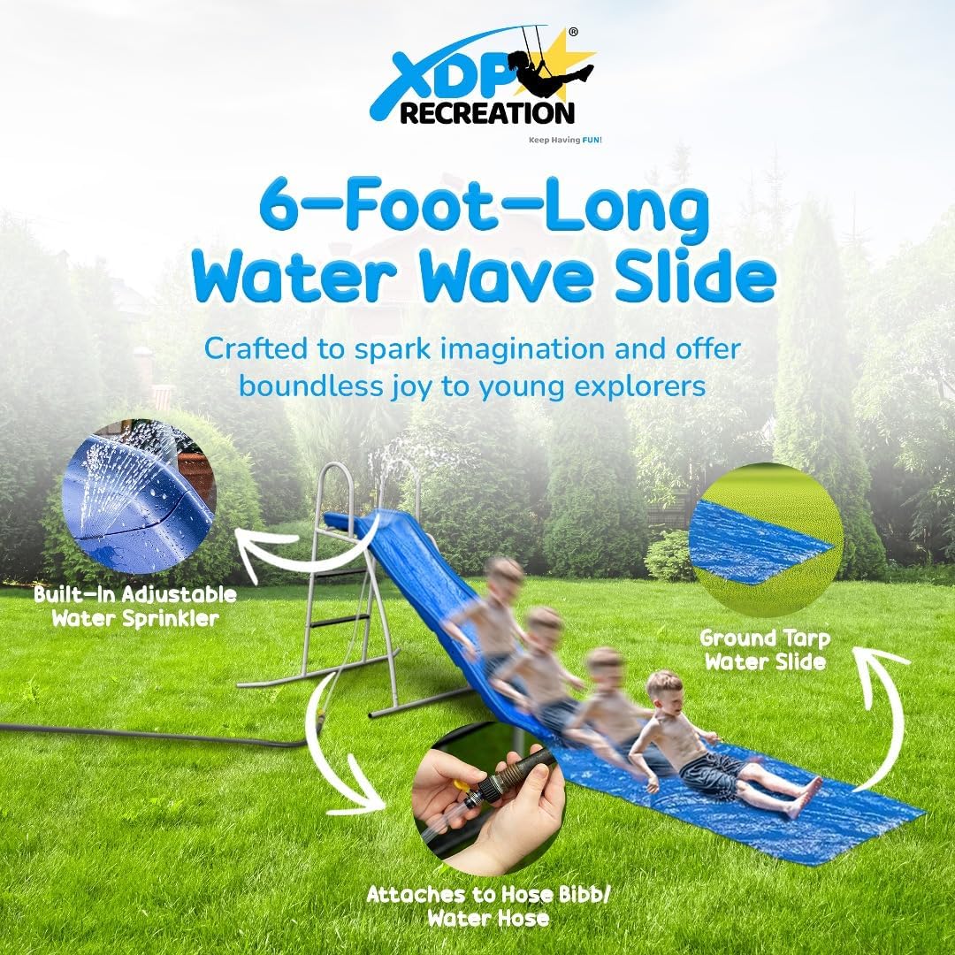 1787498197_mHPYpvLU Sprinkler - Recreation 6 Foot Water Wave Slide with Built in Adjustable - Freestanding with Ground Pad and Hose Extension for Lawn Fun, Ages 3 to 8