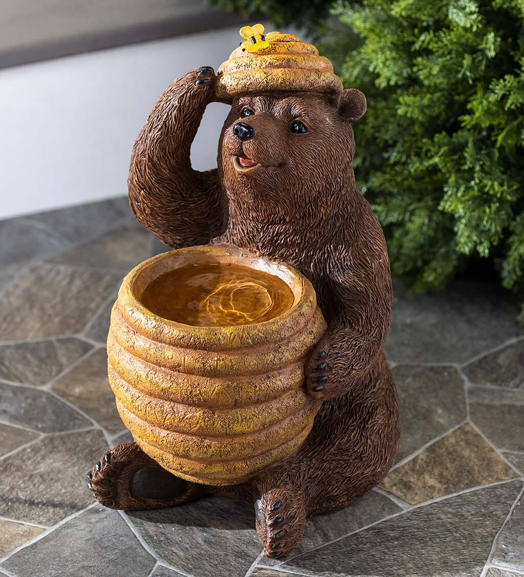 Oh Honey słoneczny Birdbath z Bear i Bee Hive