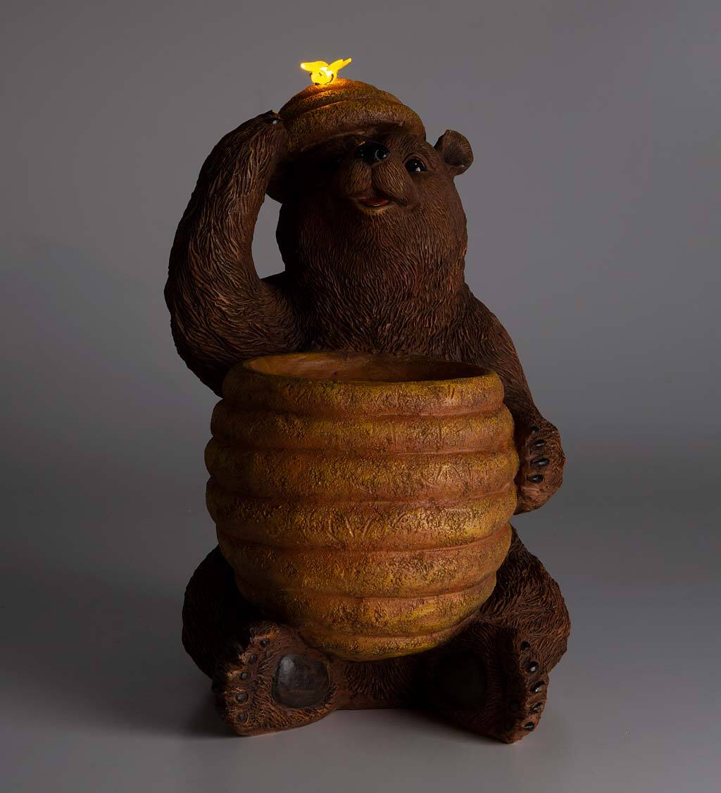 Oh Honey słoneczny Birdbath z Bear i Bee Hive