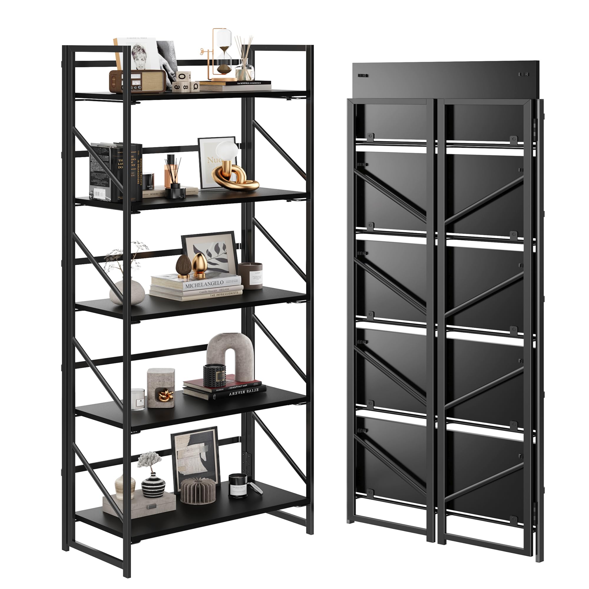 1787513484_jcbCCl7l No Assembly składany Bookshelf z 5 poziom metal magazynowy