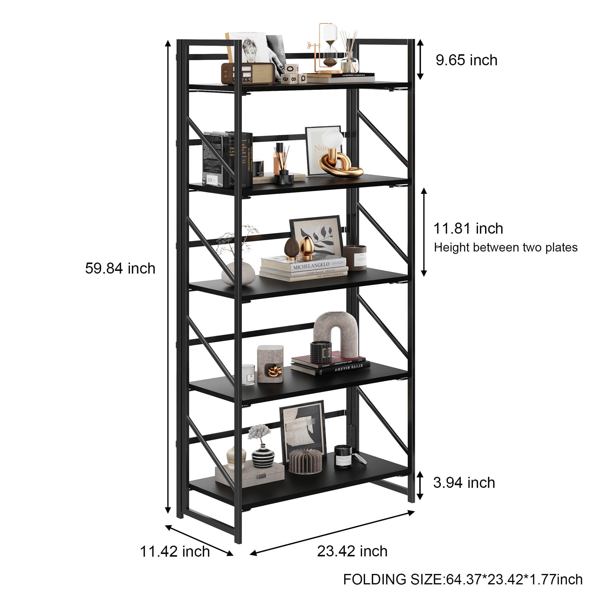 1787513492_YDMZbhjk No Assembly składany Bookshelf z 5 poziom metal magazynowy