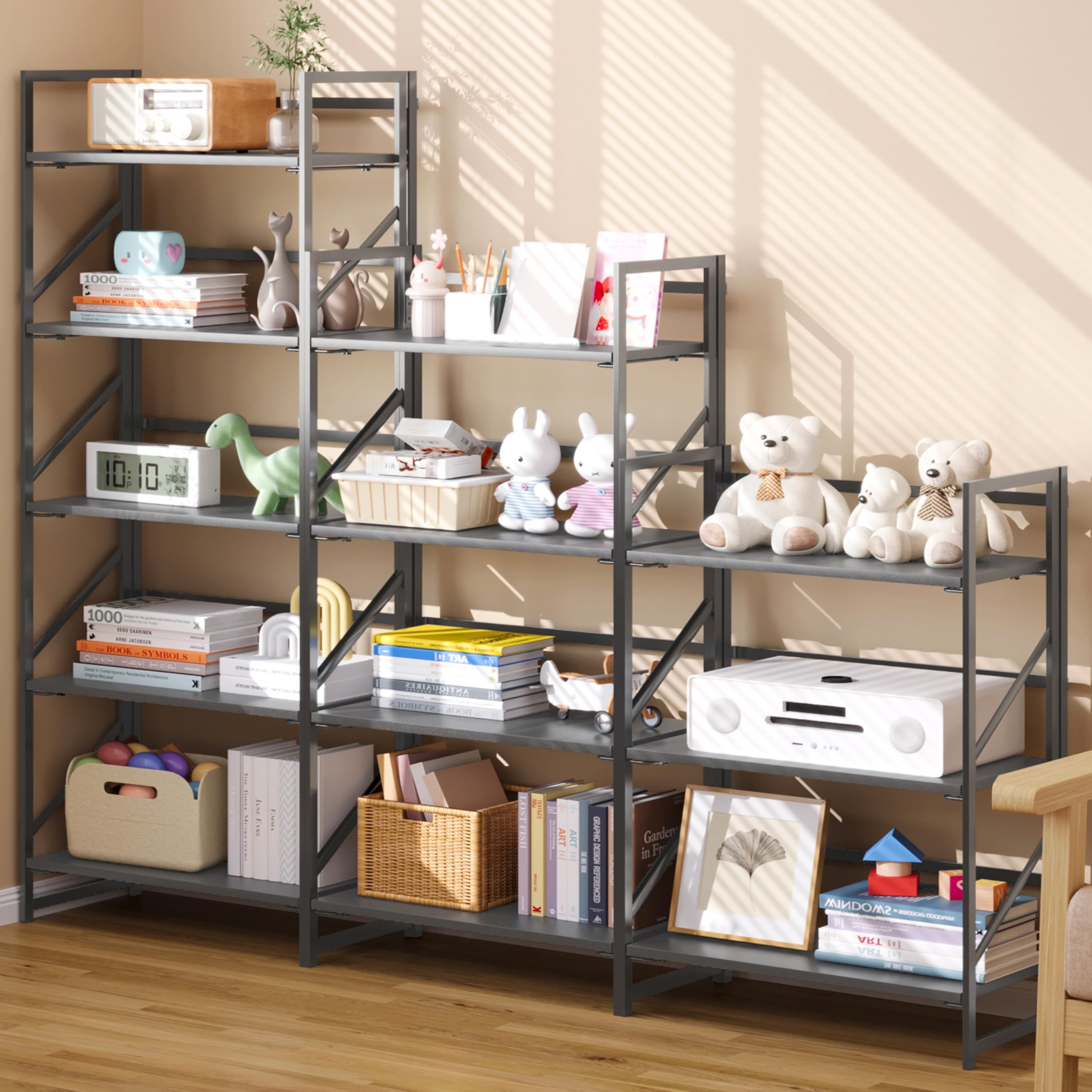 1787513496_XSH3QA5w No Assembly składany Bookshelf z 5 poziom metal magazynowy