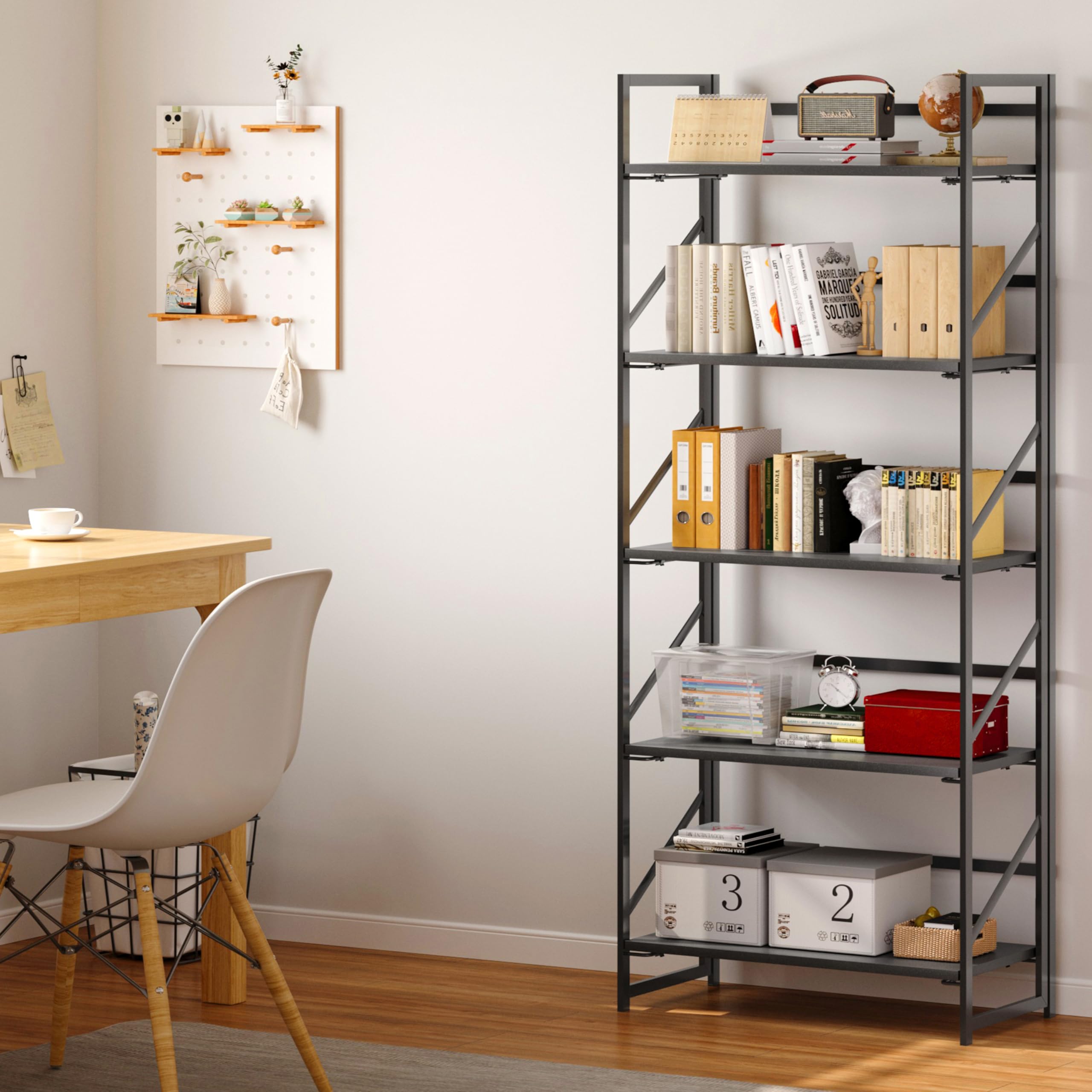 1787513500_zRSU8ao7 No Assembly składany Bookshelf z 5 poziom metal magazynowy