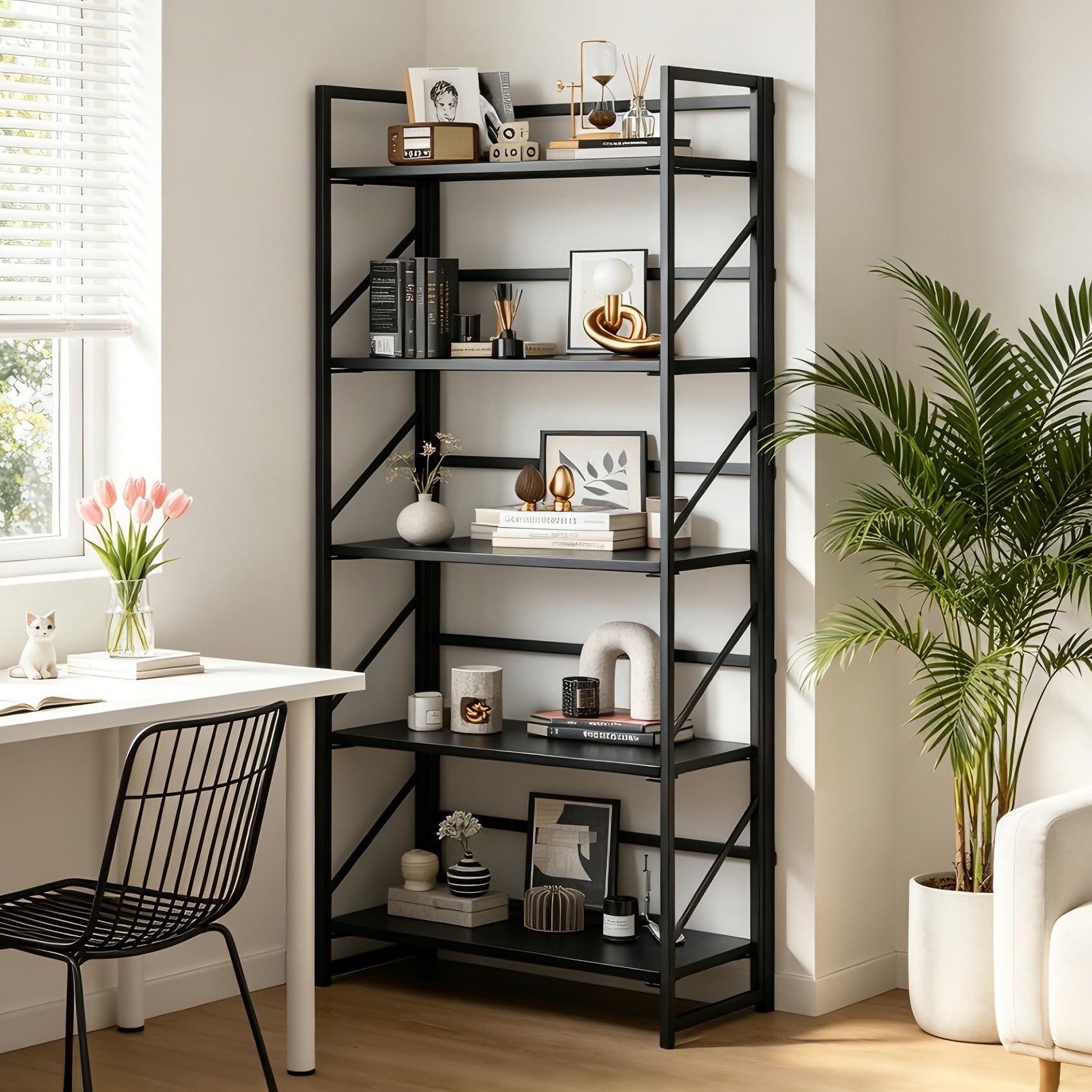 1787513504_DbTJLnOf No Assembly składany Bookshelf z 5 poziom metal magazynowy
