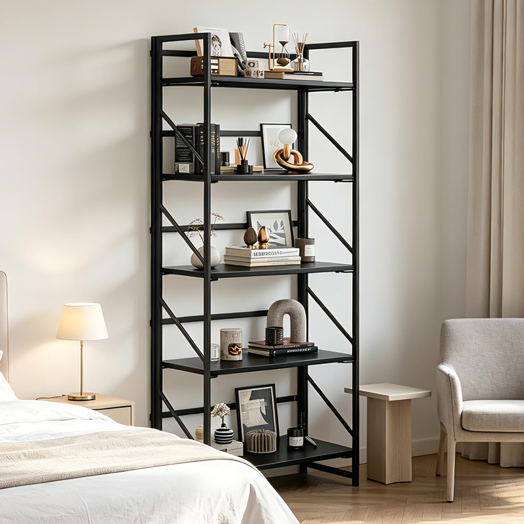 1787513508_4erlWiOK No Assembly składany Bookshelf z 5 poziom metal magazynowy