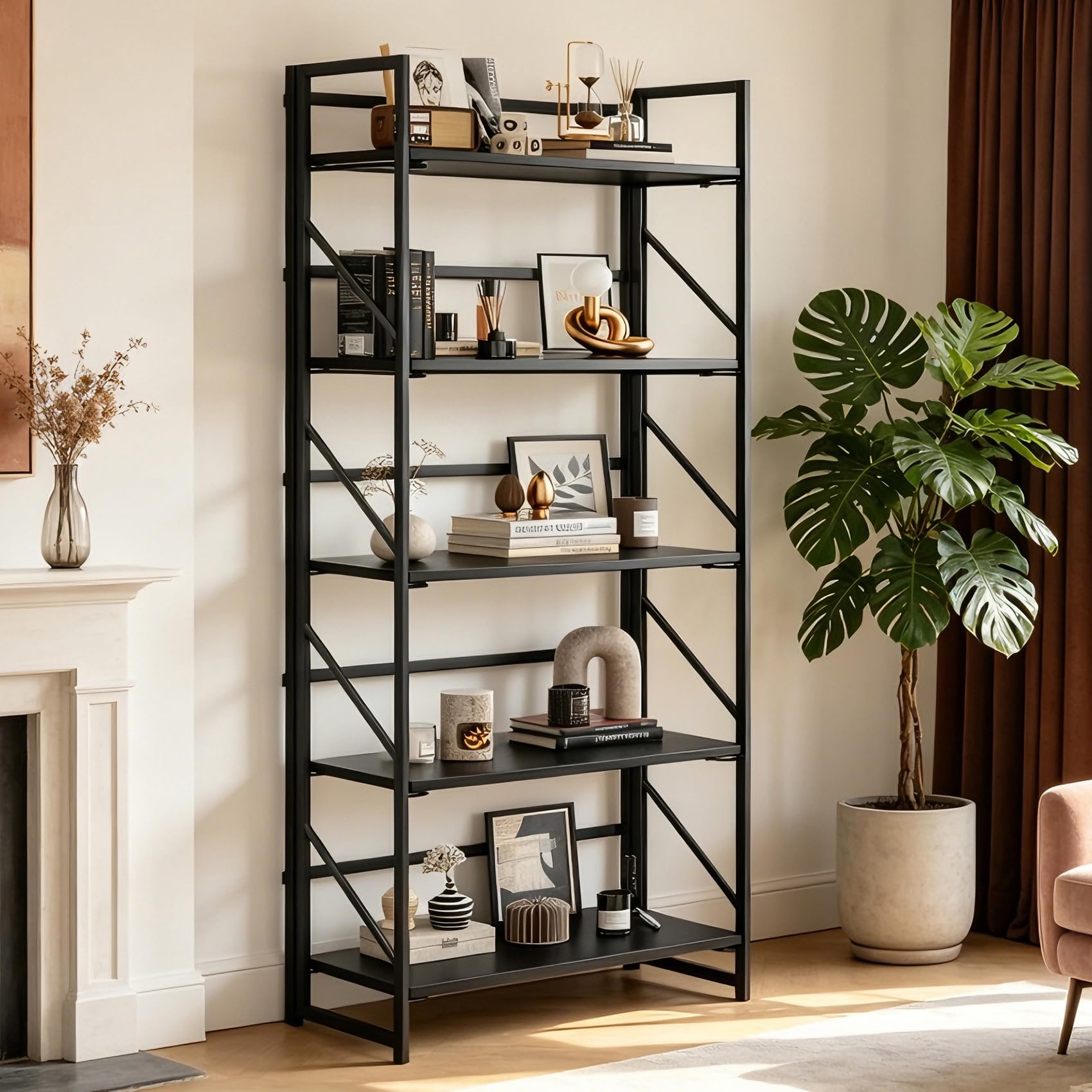 1787513511_hYf9KN74 No Assembly składany Bookshelf z 5 poziom metal magazynowy