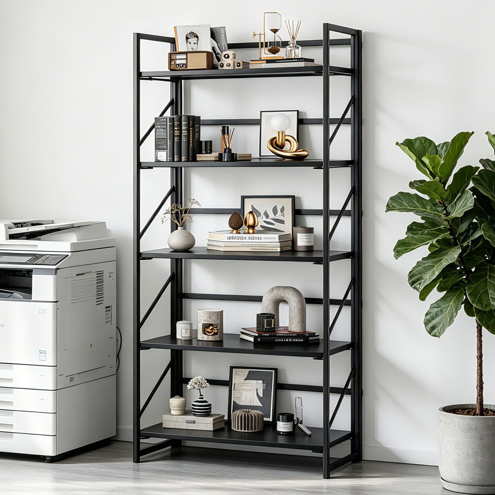 1787513515_w5rwLWgo No Assembly składany Bookshelf z 5 poziom metal magazynowy