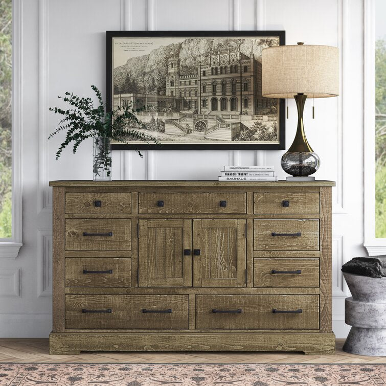 Dresser, Casserly 9 szuflada 66-cali W lite drewno zestaw combo