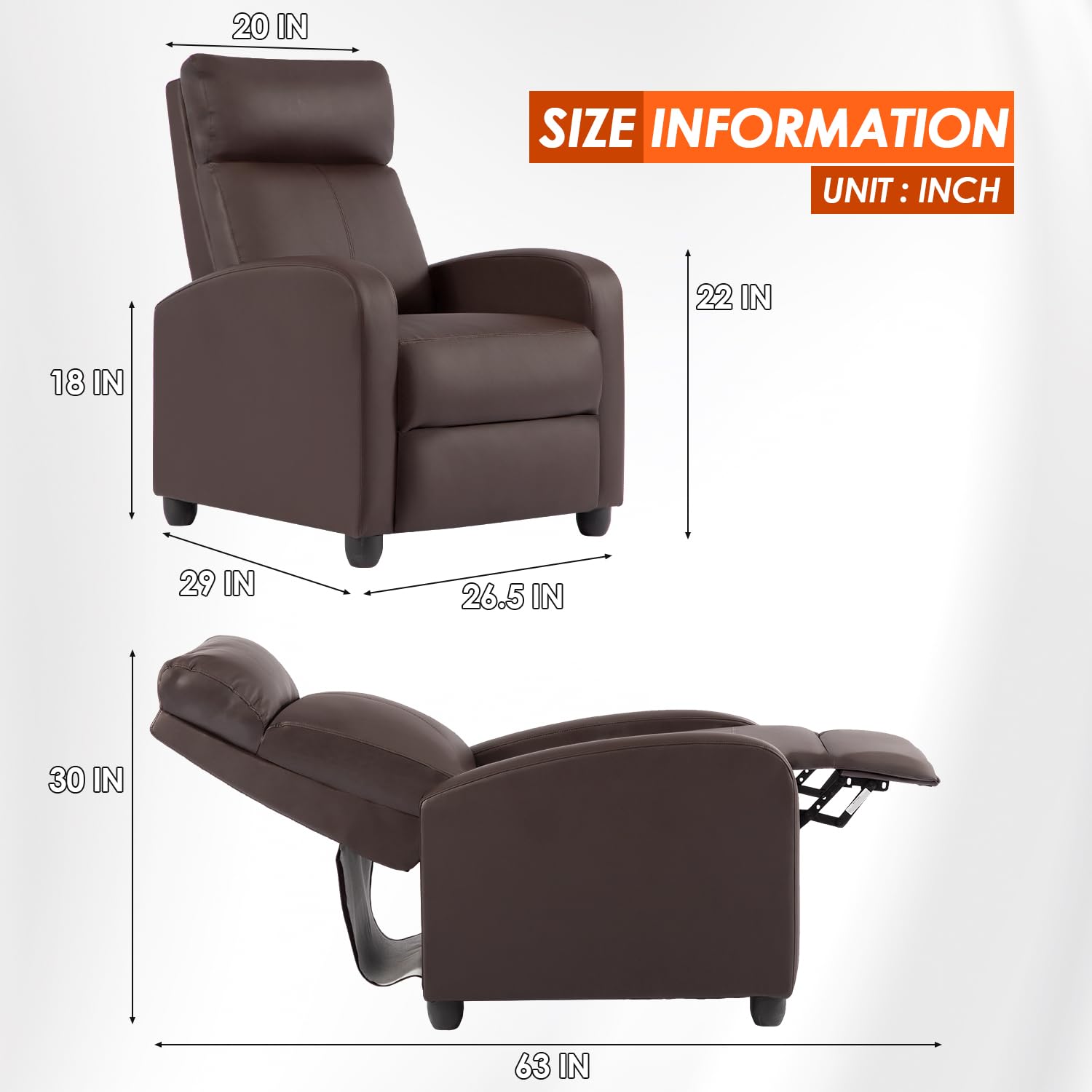 Fotel rozkładany z Massage, Lumbar Support, brązowy