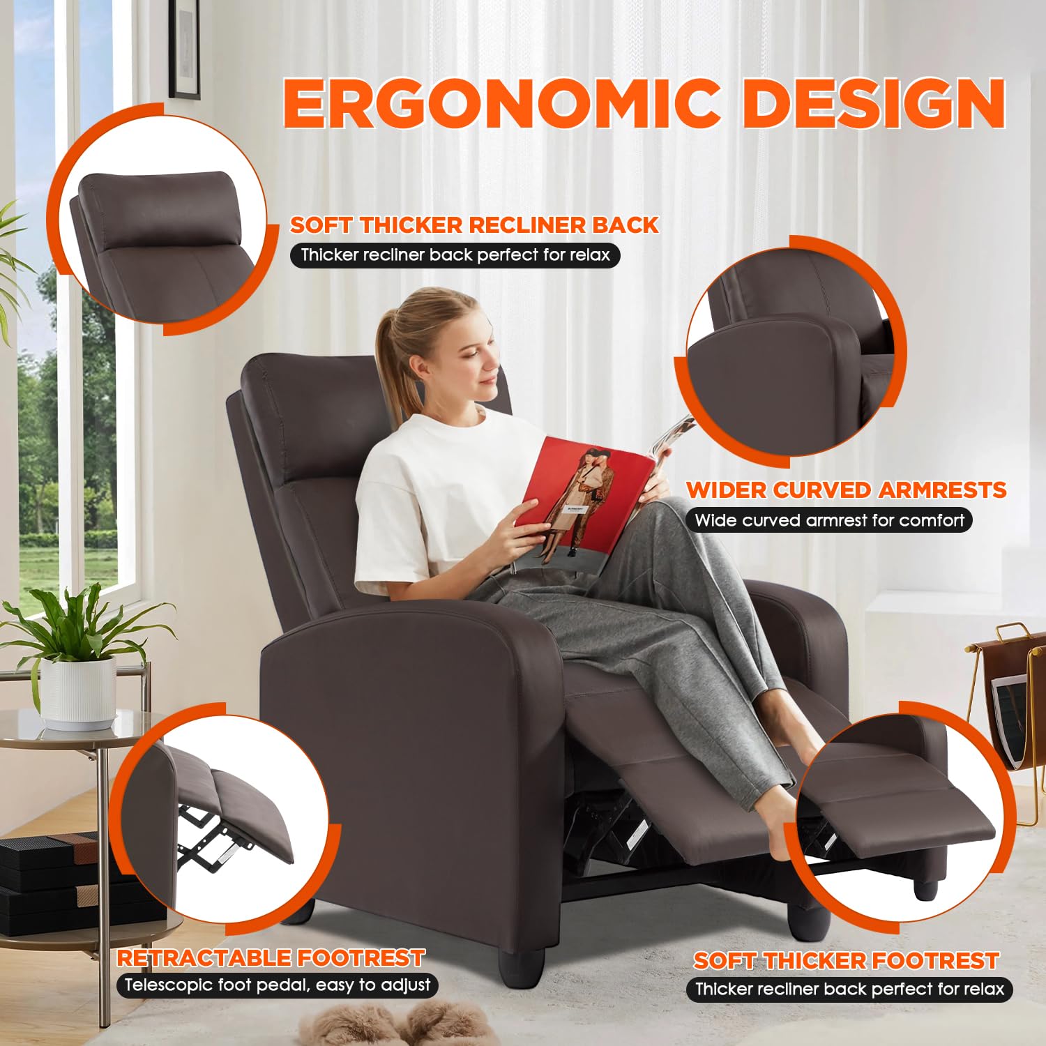 Fotel rozkładany z Massage, Lumbar Support, brązowy