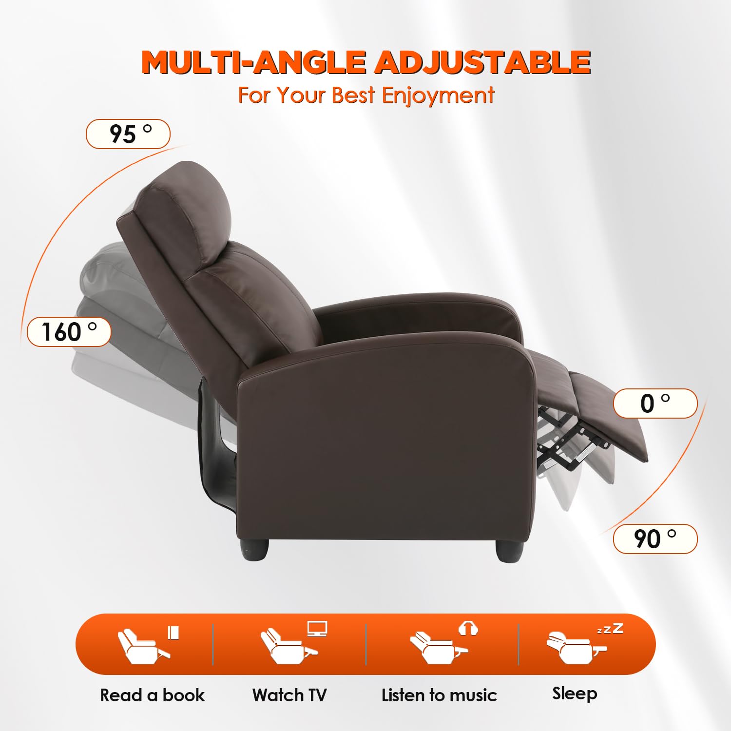 Fotel rozkładany z Massage, Lumbar Support, brązowy
