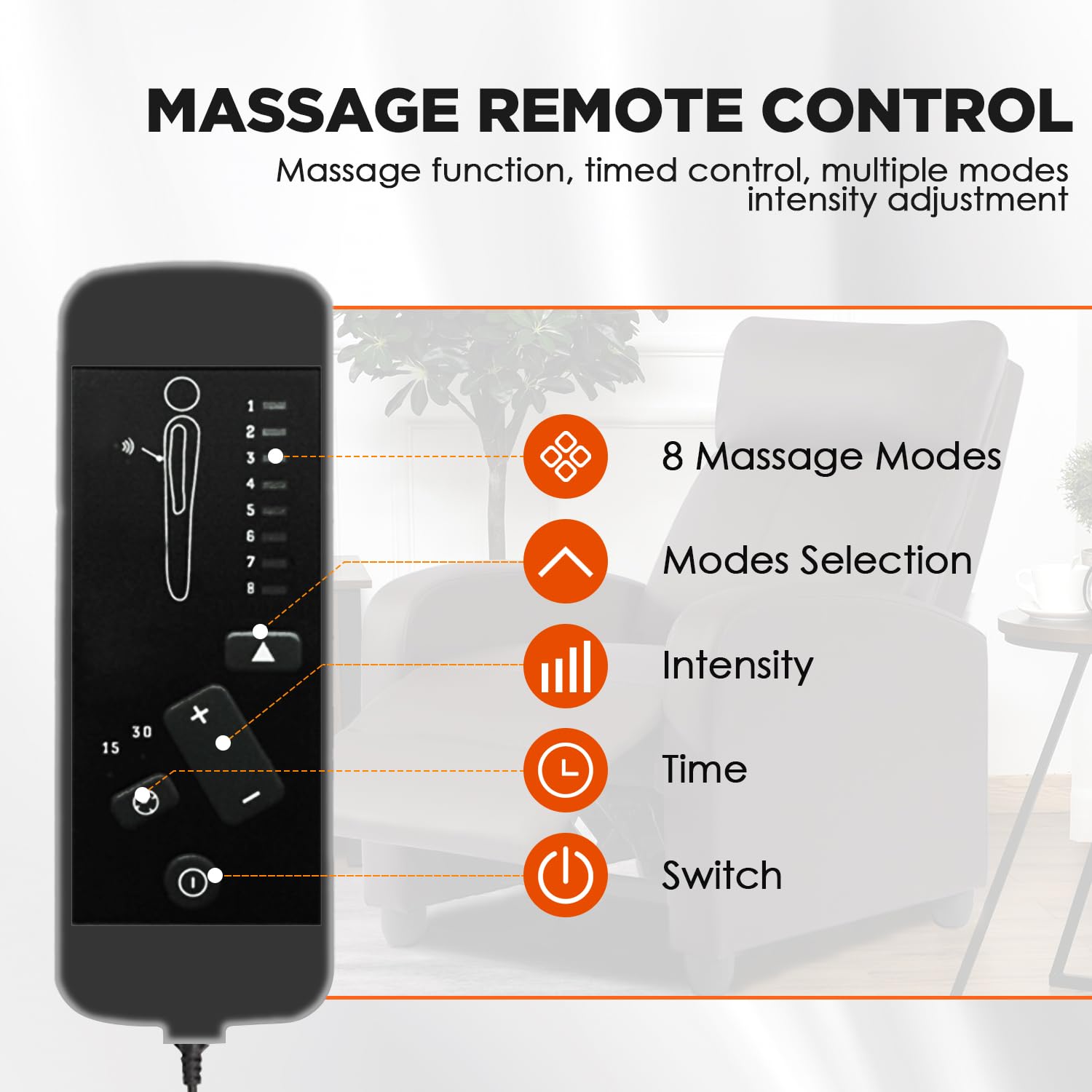 Fotel rozkładany z Massage, Lumbar Support, brązowy