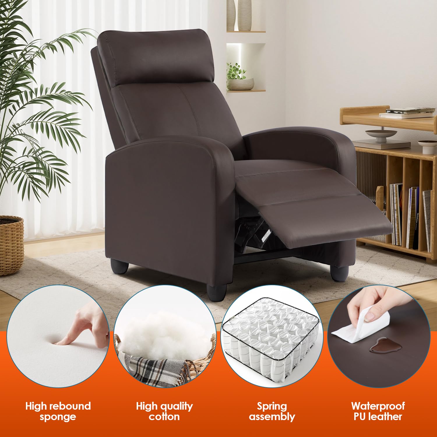 Fotel rozkładany z Massage, Lumbar Support, brązowy