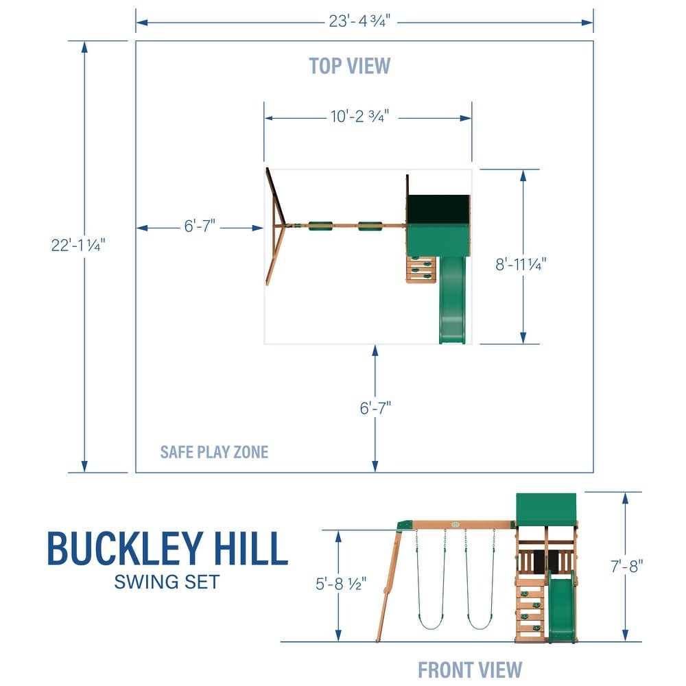 Buckley Hill Cedar drewno huśtawka zestaw, zjezdzalnia, zabawa platforma, 10'3 X 8'11