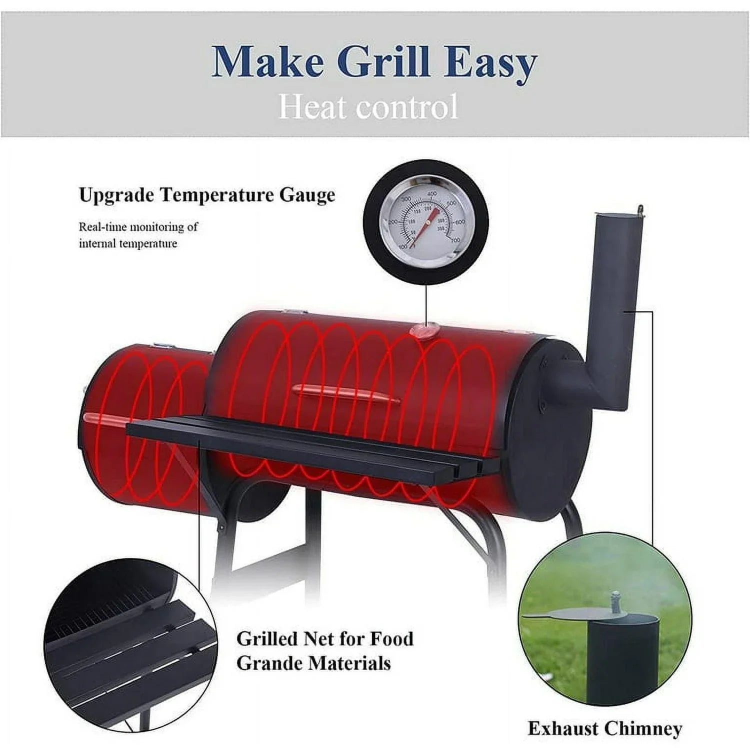 1787532528_8PsRJo3E Przenośny Charcoal Bbq grill z Offset Smoker, stal, czarny, Thermometer, koła
