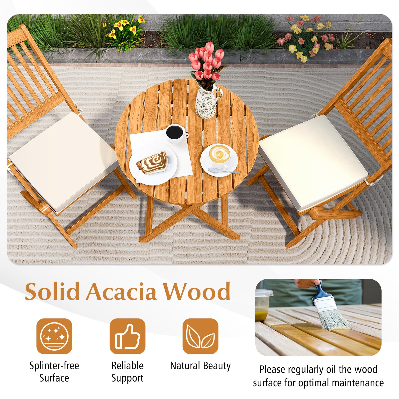 1787534363_TgUYaCeN Acacia drewno tarasowy składany Bistro zestaw z Cushions