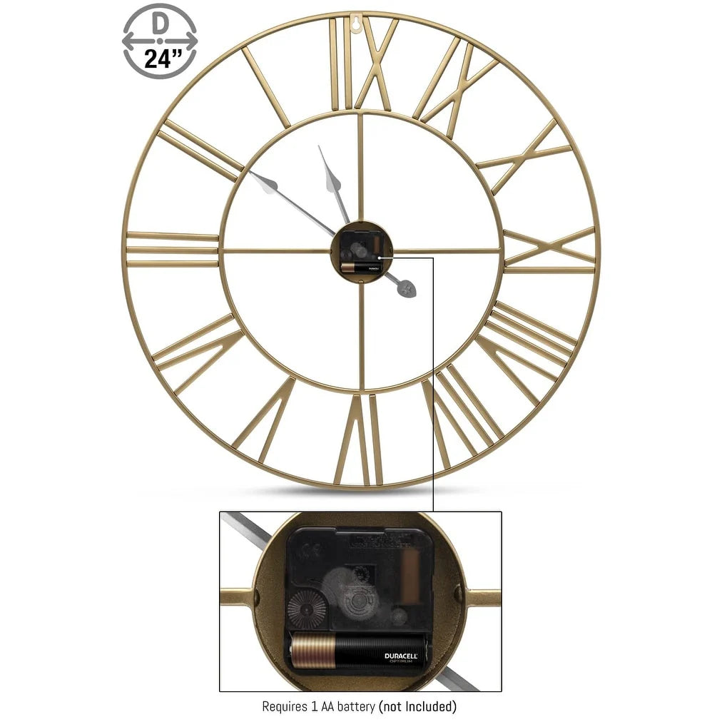 1787535481_qElQsKbS Duży Decorative ściana Clock z Analog metal Clock, 24 okrągły (złoty)