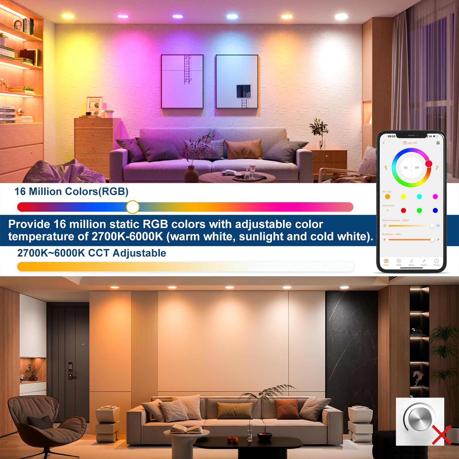 1787536522_NNDLKkXH Recessed Lighting, smart, 4 Rgbcw LED Downlight 12W
