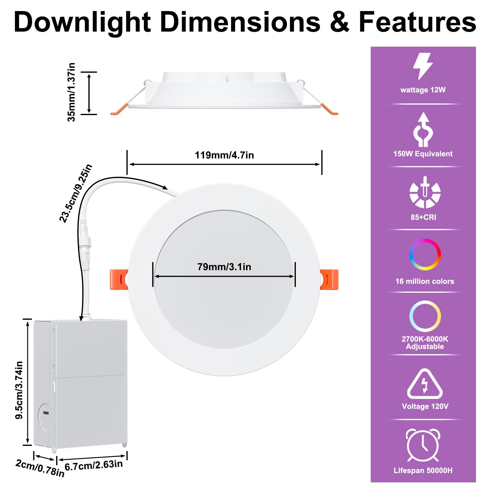 1787536543_MI36m6cf Recessed Lighting, smart, 4 Rgbcw LED Downlight 12W