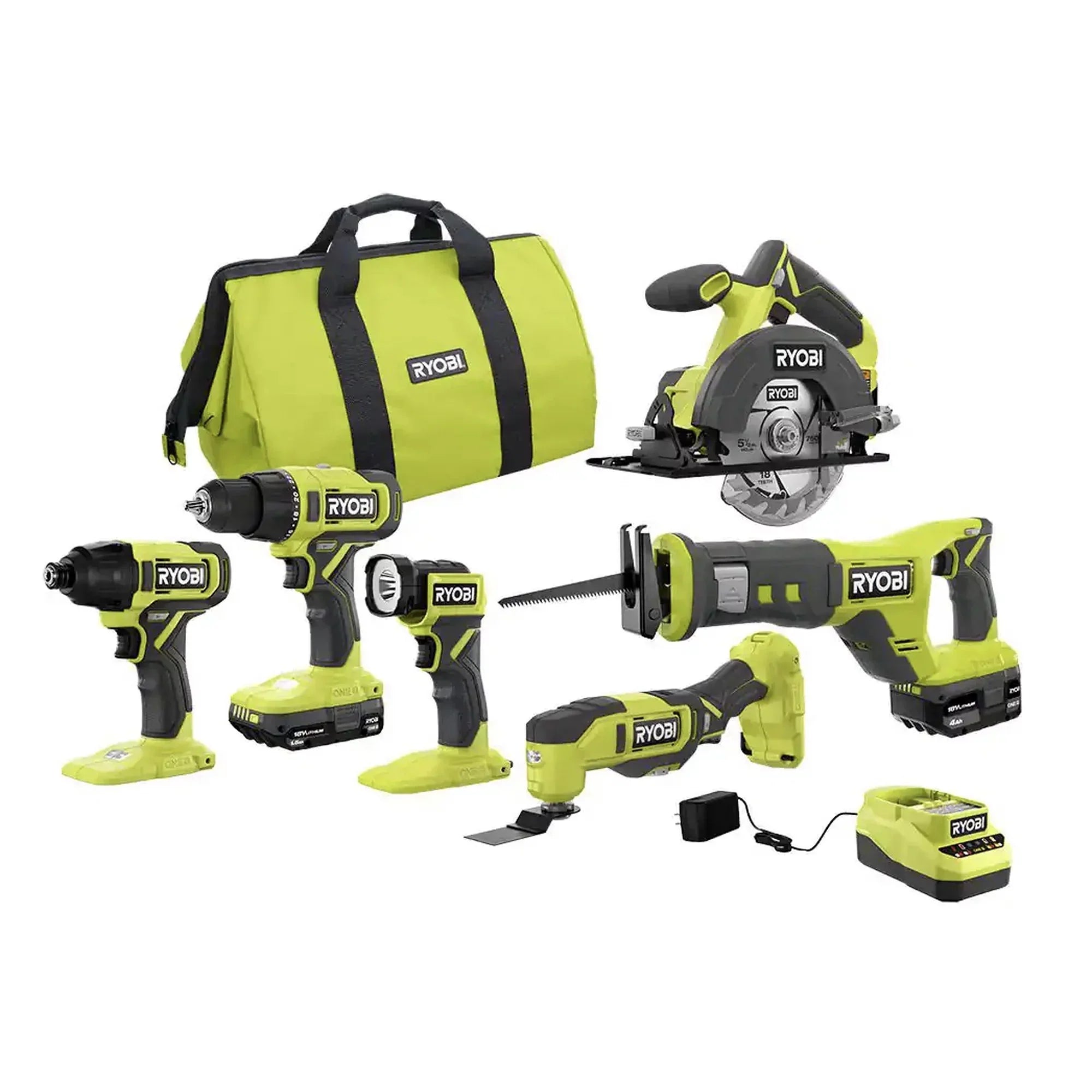 Wiertarka, 18V bezprzewodowy 6-narzędzie zestaw combo zestaw, Impact Driver, pila, Multi-tool i lampa LED