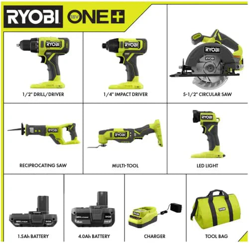 Wiertarka, 18V bezprzewodowy 6-narzędzie zestaw combo zestaw, Impact Driver, pila, Multi-tool i lampa LED